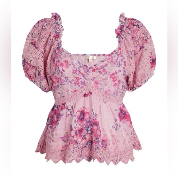 LoveShackFancy Tops - LoveshackfancyPreziaBlouseCottonPuffSleeveTopPinkFloralSmall